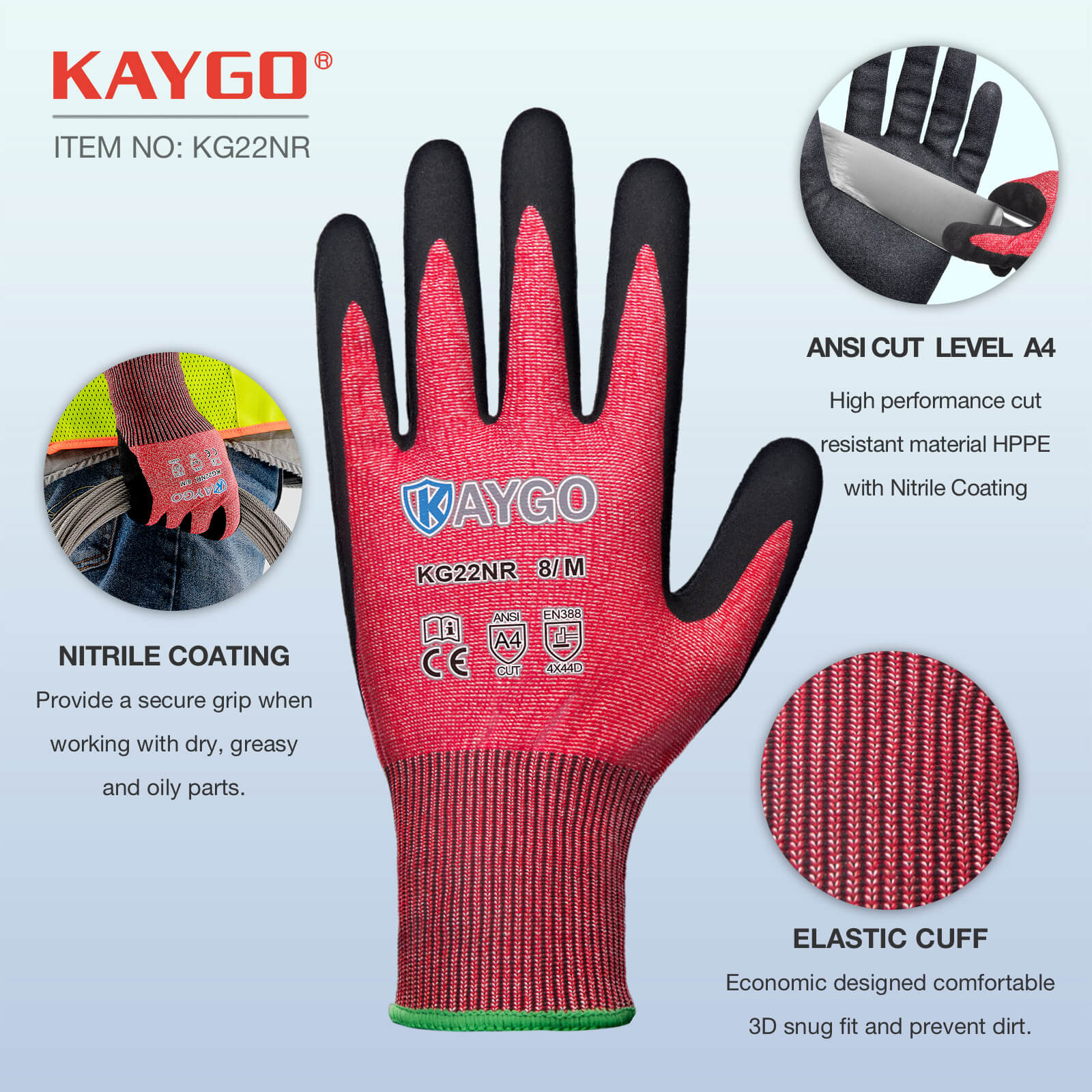 Seamless Knit Cut Resistant Work Gloves with Nitrile Coated on Palm & Fingers