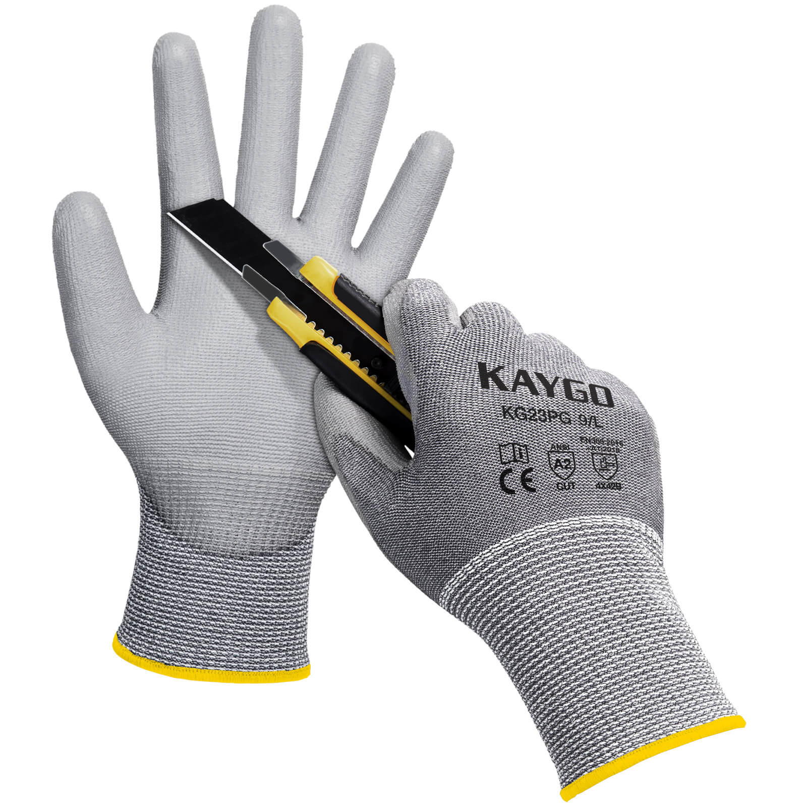 A2 Cut Resistant Gloves with PU Coated Smooth Grip on Palm & Fingers