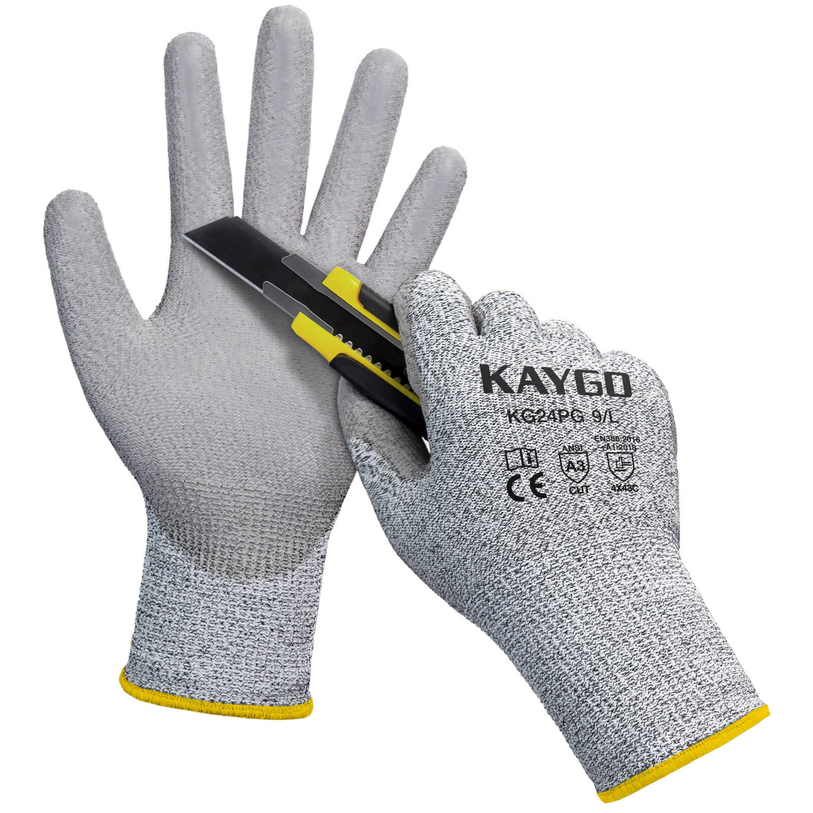 A3 Cut Resistant Gloves with PU Coated Smooth Grip on Palm & Fingers