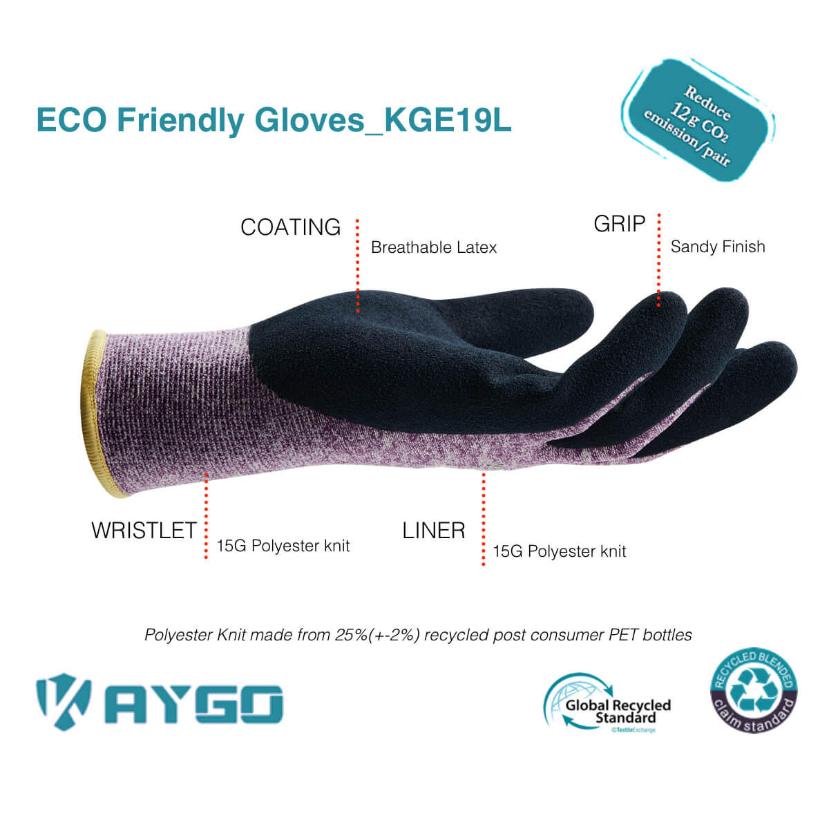 Eco Friendly Work Gloves with Latex Coated on Palm and Fingers