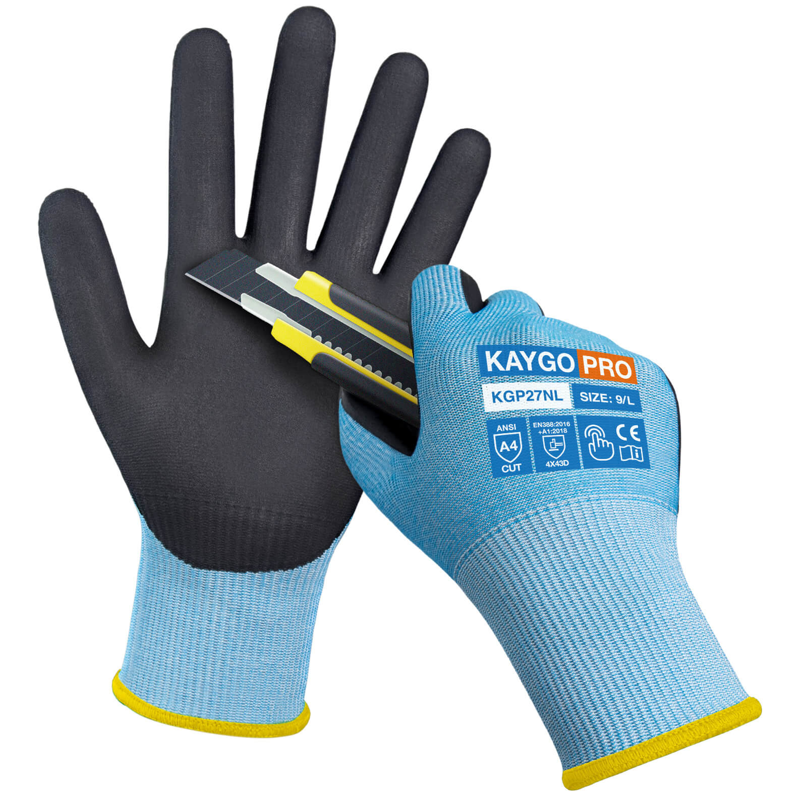 A4 Cut Resistant Gloves with Nitrile Coated MicroFoam Grip on Palm & Fingers - Touchscreen Compatible