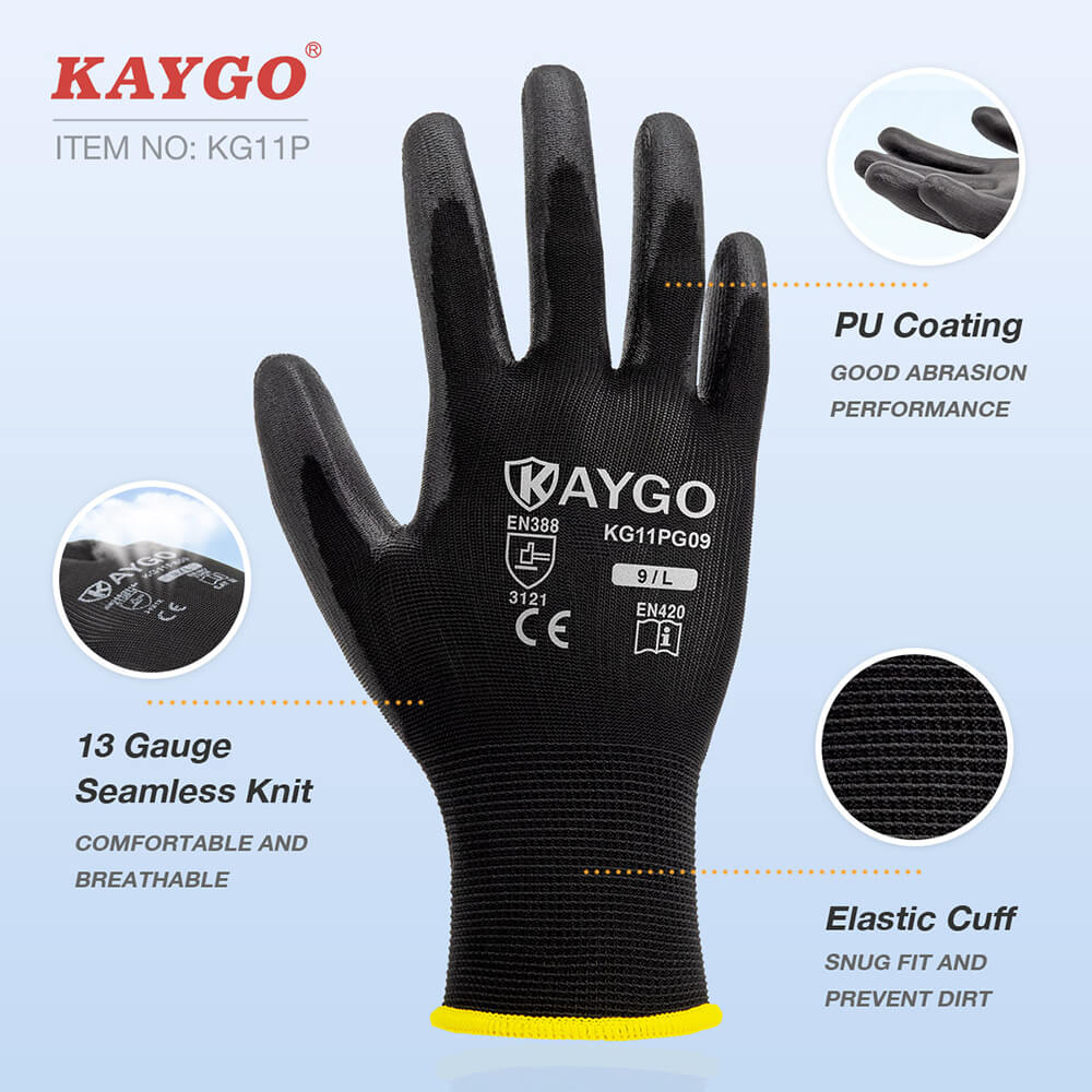 KAYGO Work Gloves MicroFoam Nitrile Coated KG19NB, Seamless Knit Nylon Safety  Work Gloves with Micro Dots on palm, Ideal for General  Purpose,Automotive,Home Improvement,Painting (12, Medium) 