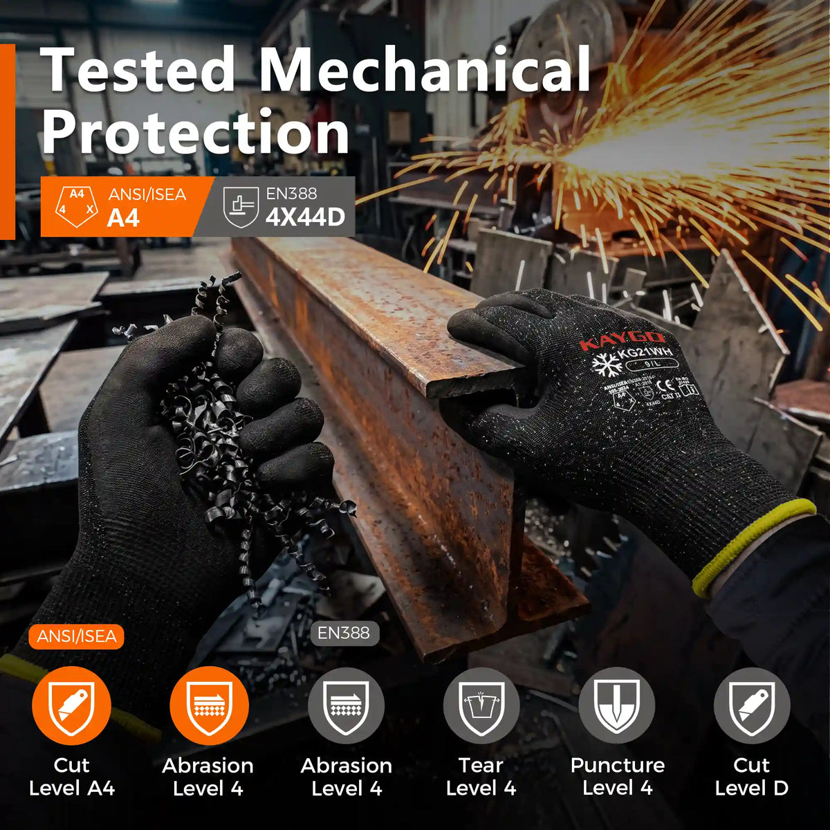 KG21W A4 Cut Resistant Winter Work Gloves with Sandy Nitrile Grip for Construction, Metal Handling & Industrial Maintenance