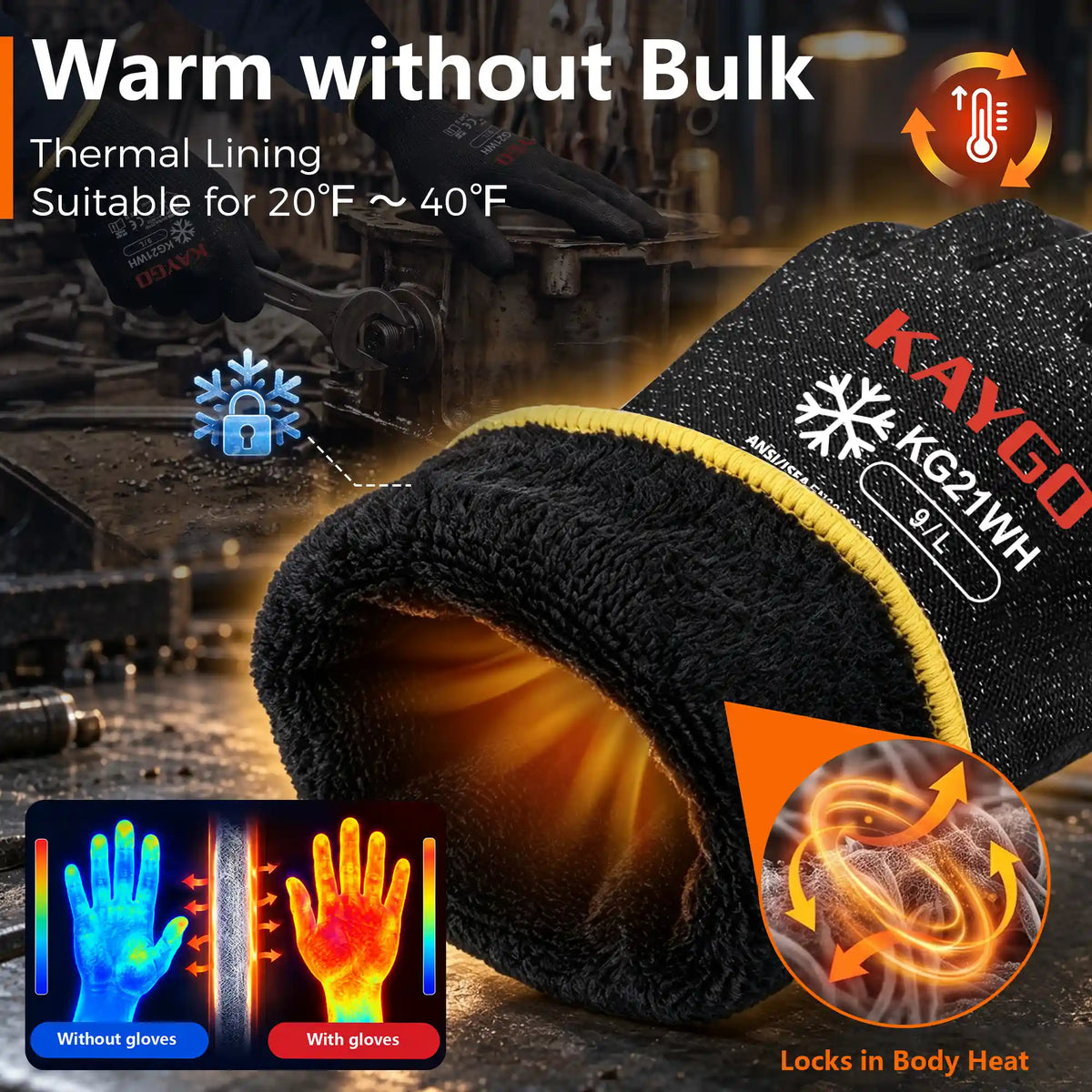 KG21W A4 Cut Resistant Winter Work Gloves with Sandy Nitrile Grip for Construction, Metal Handling & Industrial Maintenance
