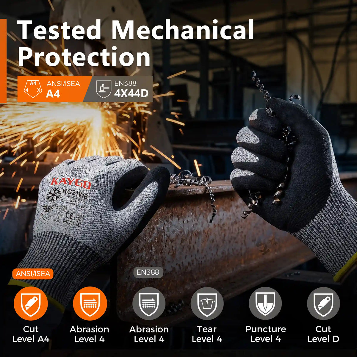 KG21W A4 Cut Resistant Winter Work Gloves with Sandy Nitrile Grip for Construction, Metal Handling & Industrial Maintenance