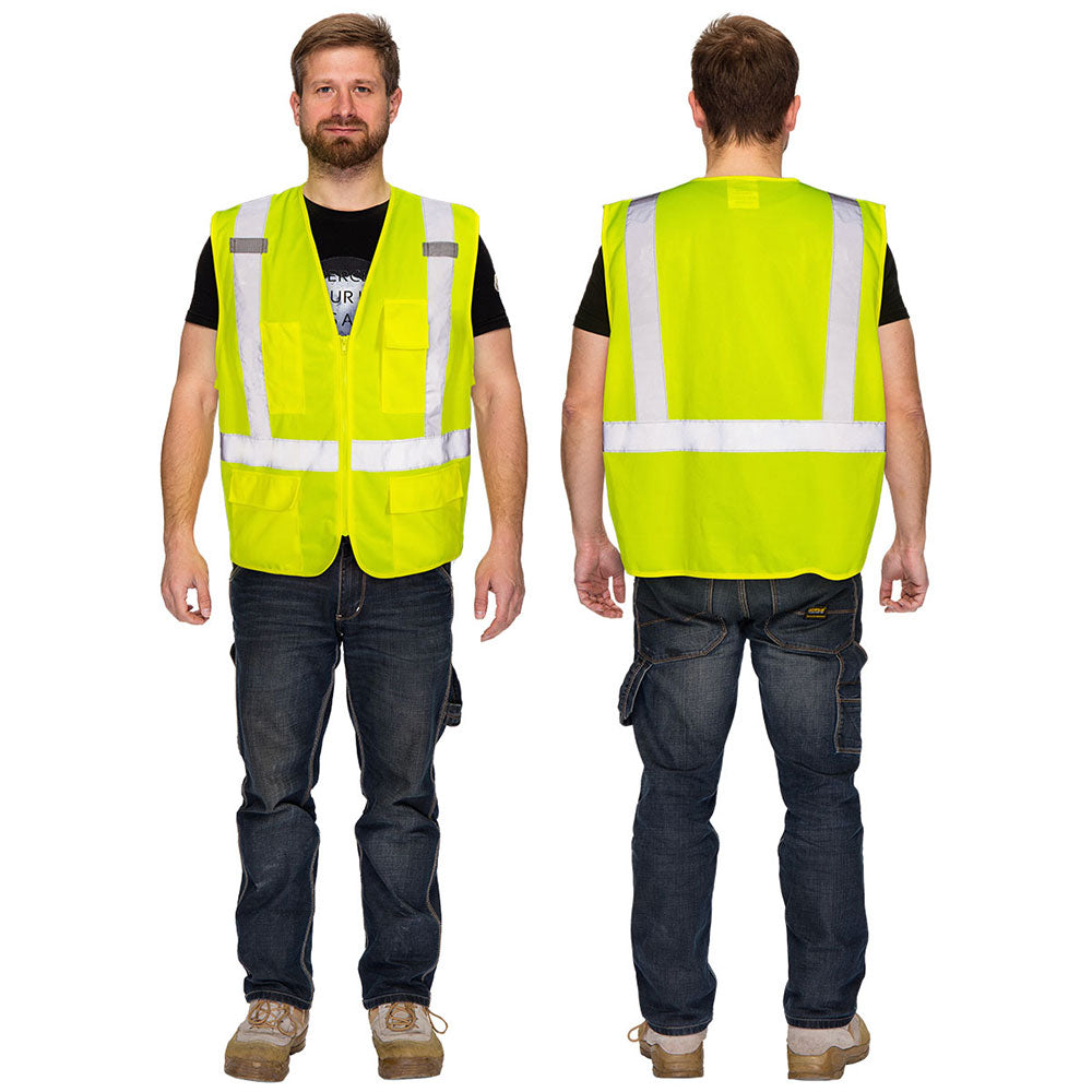 ANSI Class 2 Hi Vis Reflective Vest with Pockets and Zipper