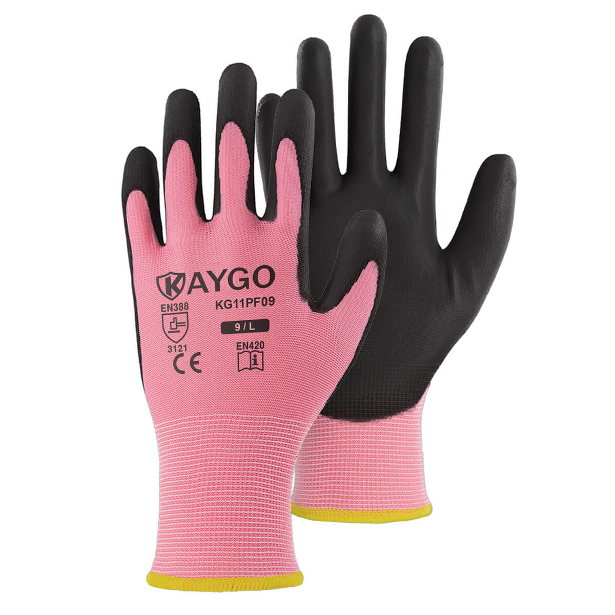 Work Gloves for Men and Women 12 Pairs, KAYGO Kg11p, Seamless Knit Working Glove with Polyurethane Coated for General Purpose, Adult Unisex, Size