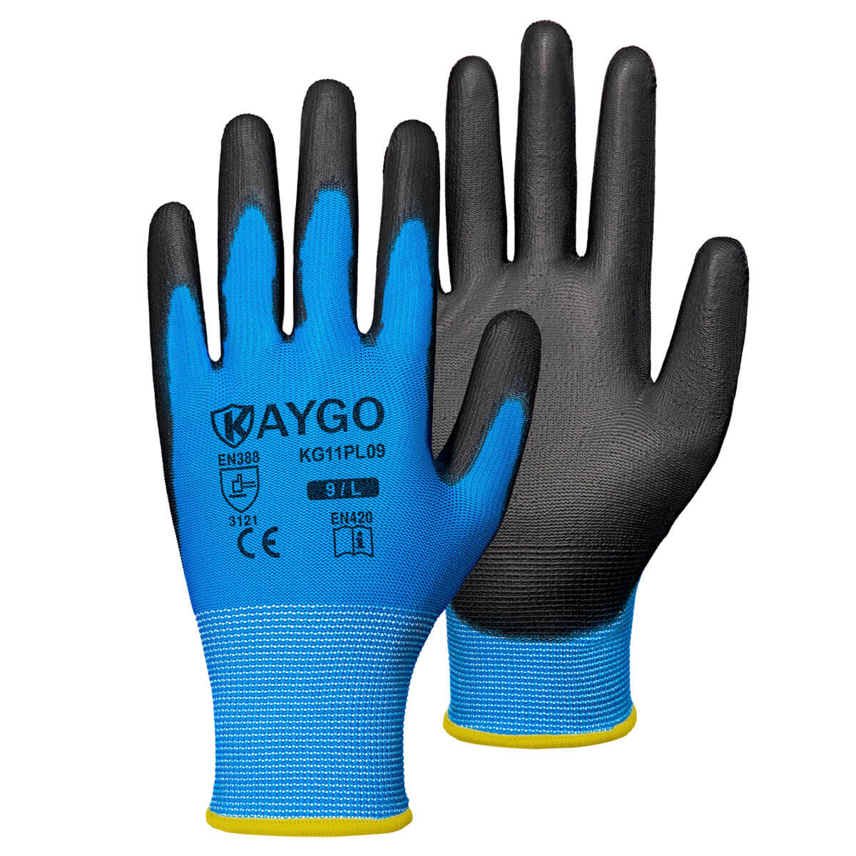 KAYGO Work Gloves PU Coated-12 Pairs, KG15P,Nylon Lite Polyurethane Safety  Work Gloves, Gray Polyurethane Coated, Knit Wrist Cuff,Ideal for Light Duty  Work (Medium, Black) 