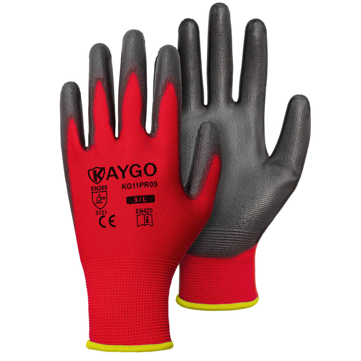 12 Pairs] Red White Work Gloves - Rubber Coated Working Glove